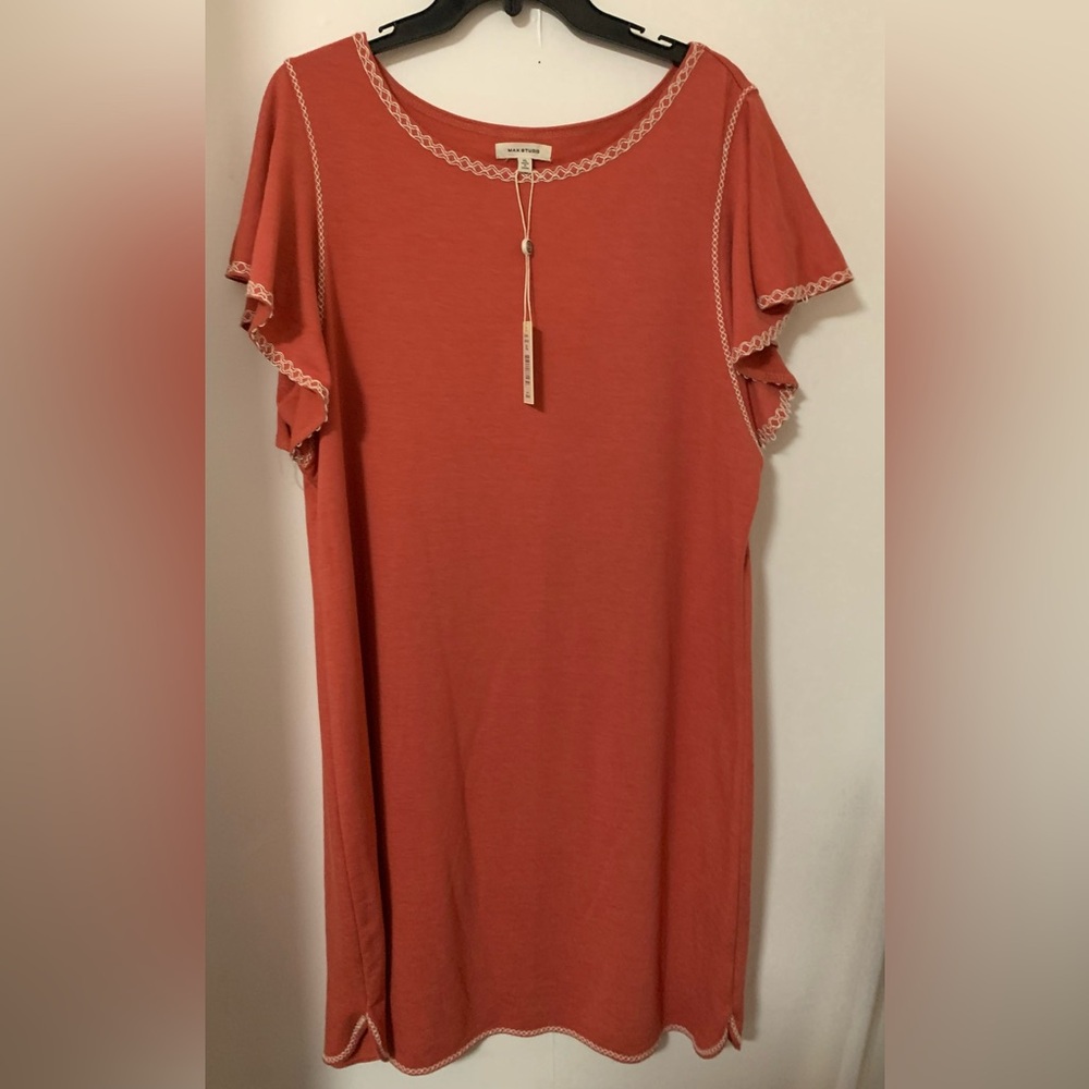 Max Studio Deep Coral Top with Flutter Sleeves